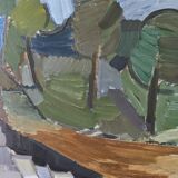 Mid-Century Modern Swedish Oil Painting "Green Park" Vintage Framed Landscape