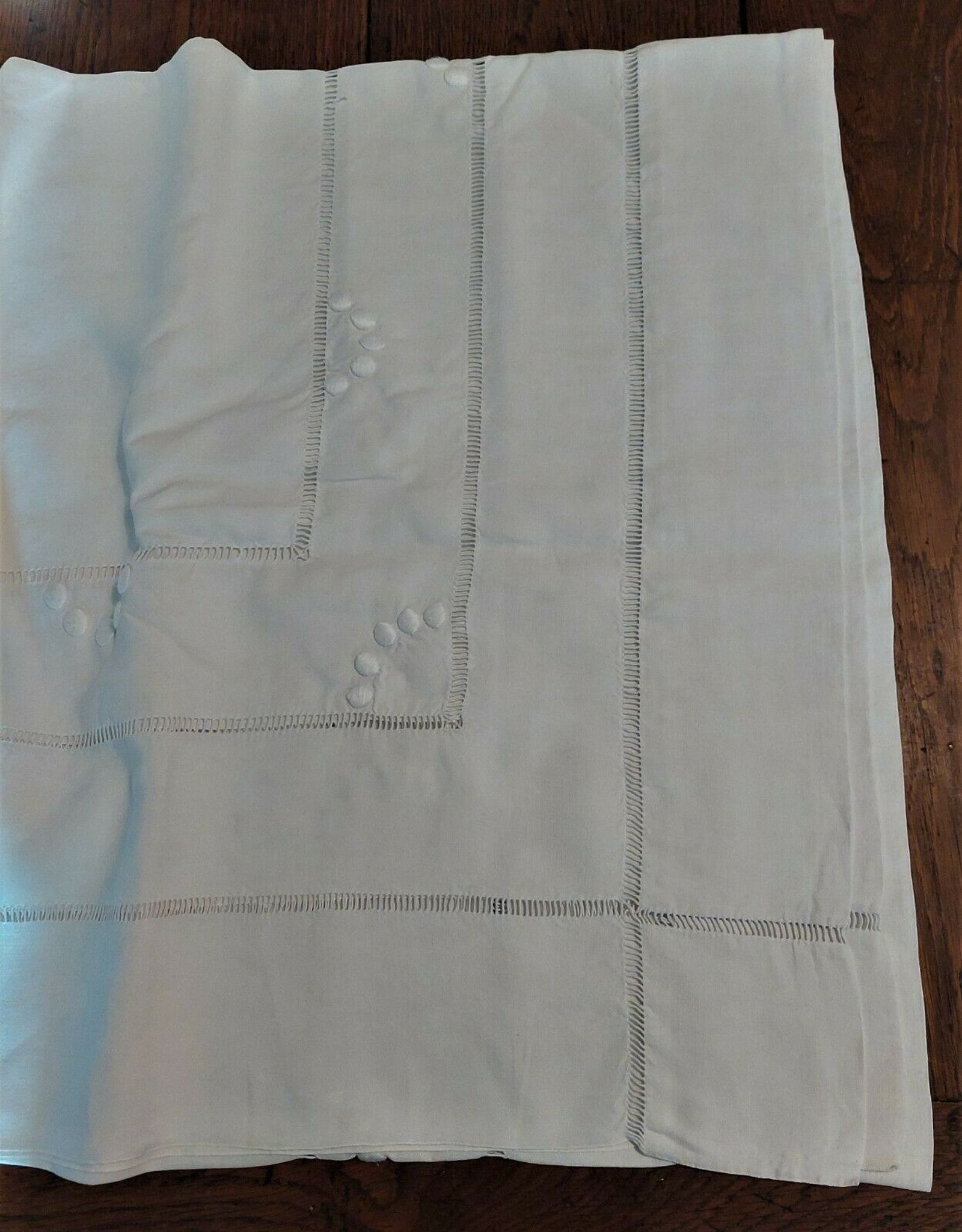 Old linen linen sheet triple row of days and embroidery peas 225 X 315 cm