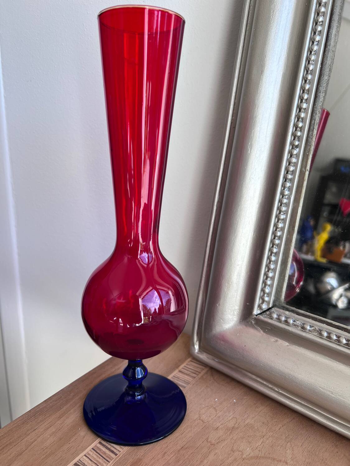 Red and blue blown glass soliflore vase - Murano style - 29 cm