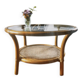 Vintage rattan and glass coffee table