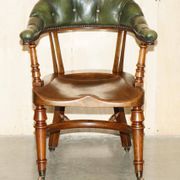 Chaise de capitaine victorienne en acajou et cuir