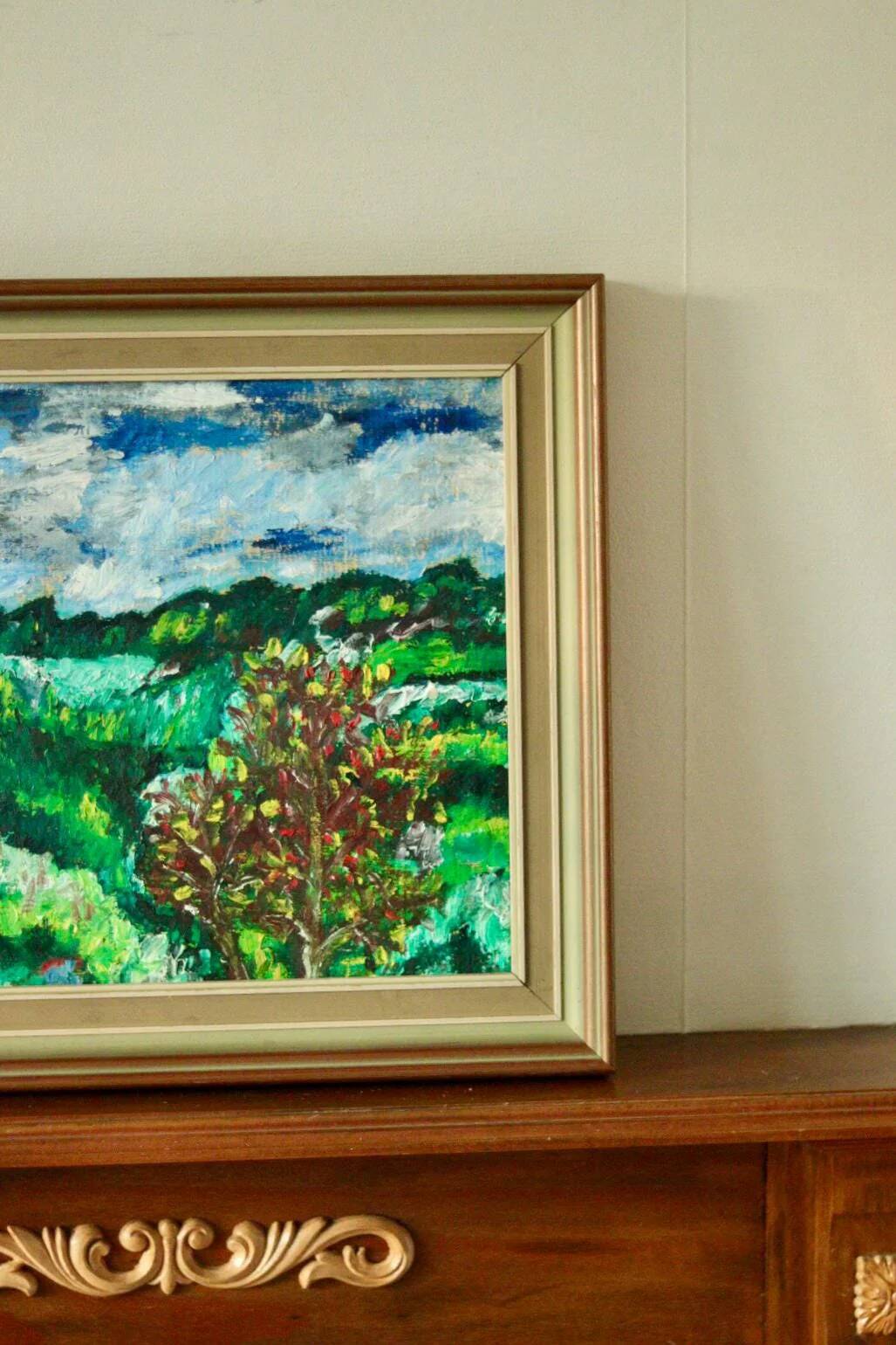 Original mid-century oil on canvas – "Landscape Pattern"