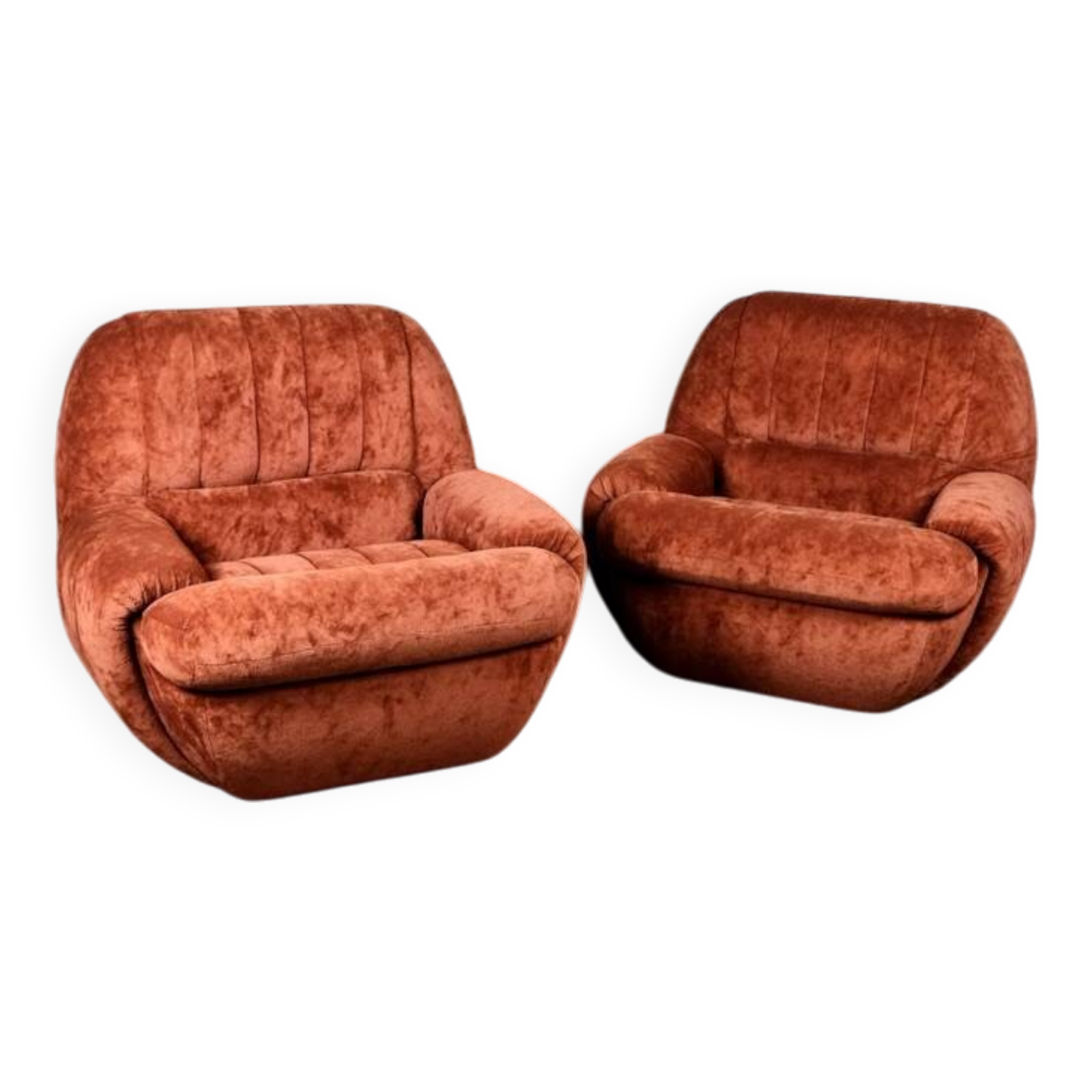 Pair of squirrel velvet armchairs, France, 1970s