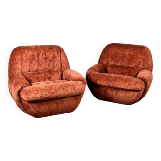 Pair of squirrel velvet armchairs, France, 1970s