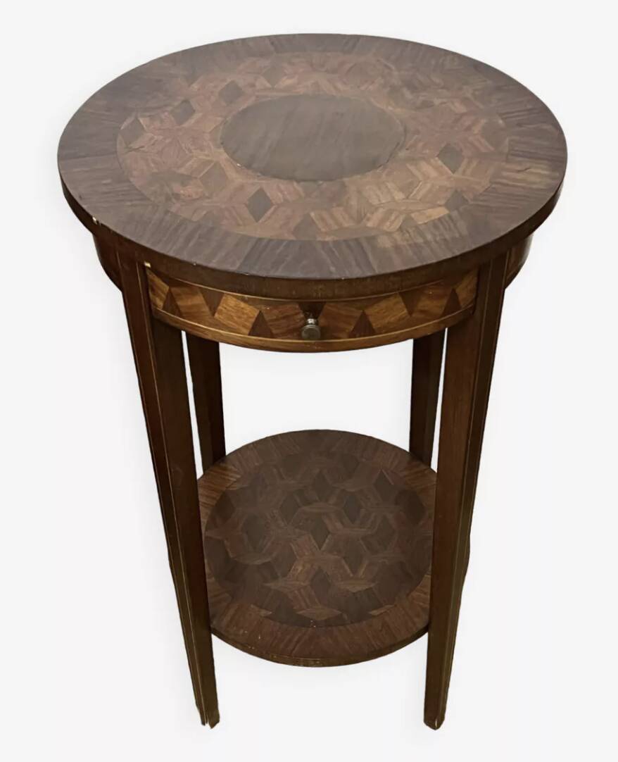 Round pedestal table / side table in wood marquetry