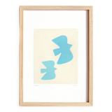 Painting on paper - birds - light blue - signed eawy