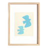 Peinture sur papier - oiseaux - bleu clair - signée eawy