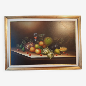 Grand tableau à l'huile, italienne nature morte aux fruits