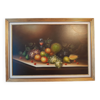 Grand tableau à l'huile, italienne nature morte aux fruits