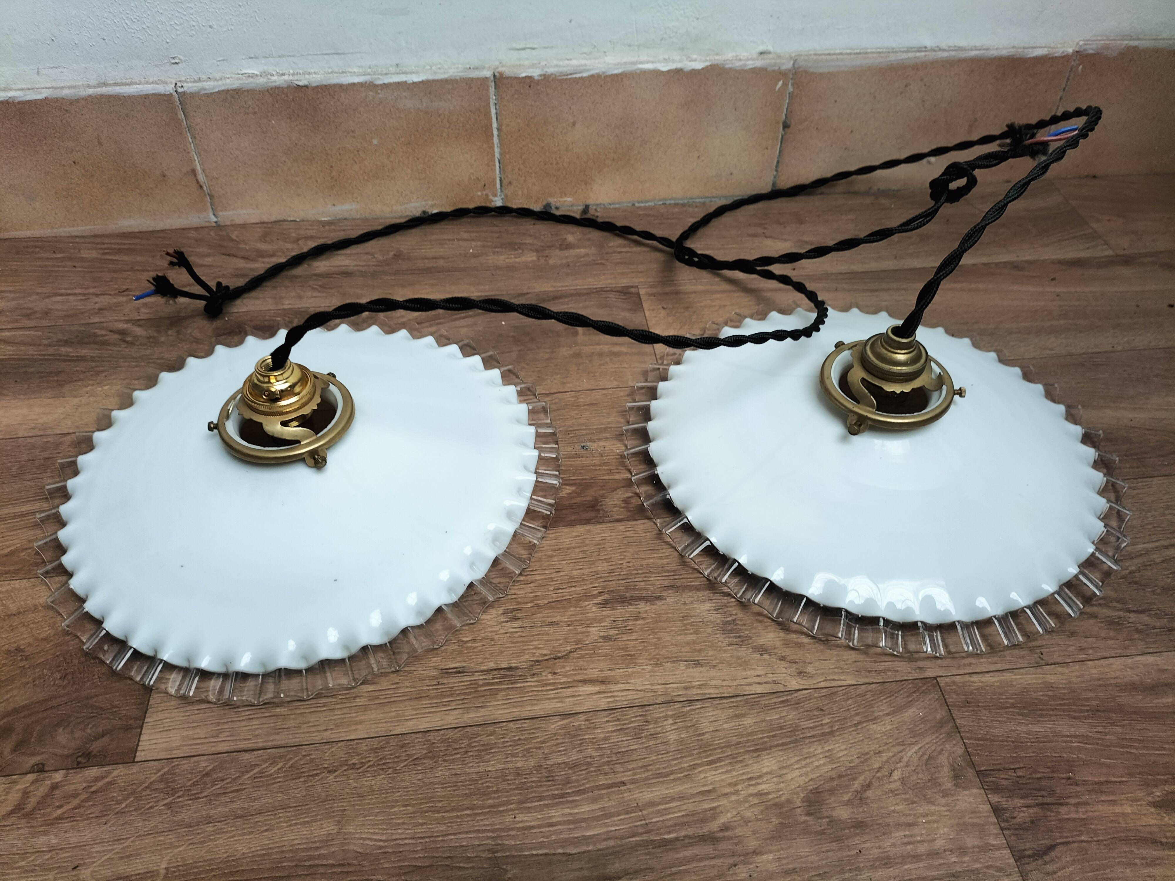 Pair of opaline pendant lights