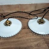 Pair of opaline pendant lights