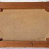 Landscape painting with mountains, figures, and a lake.