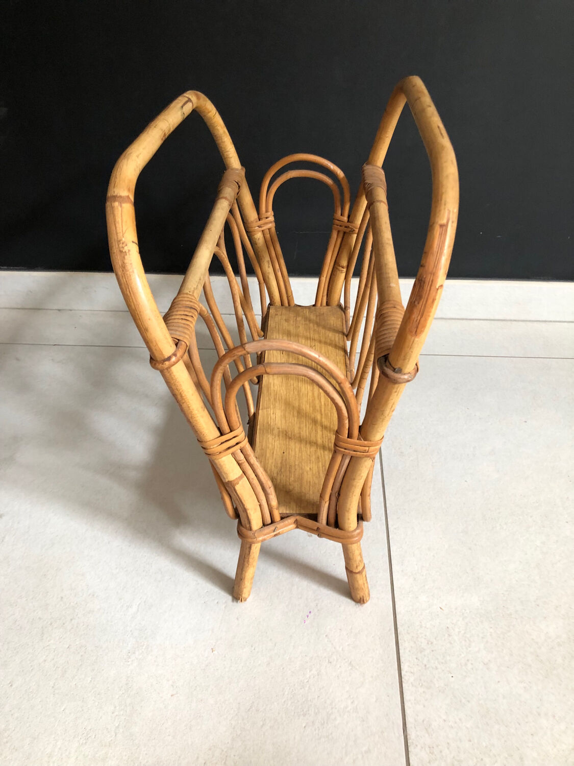 Vintage rattan magazine holder