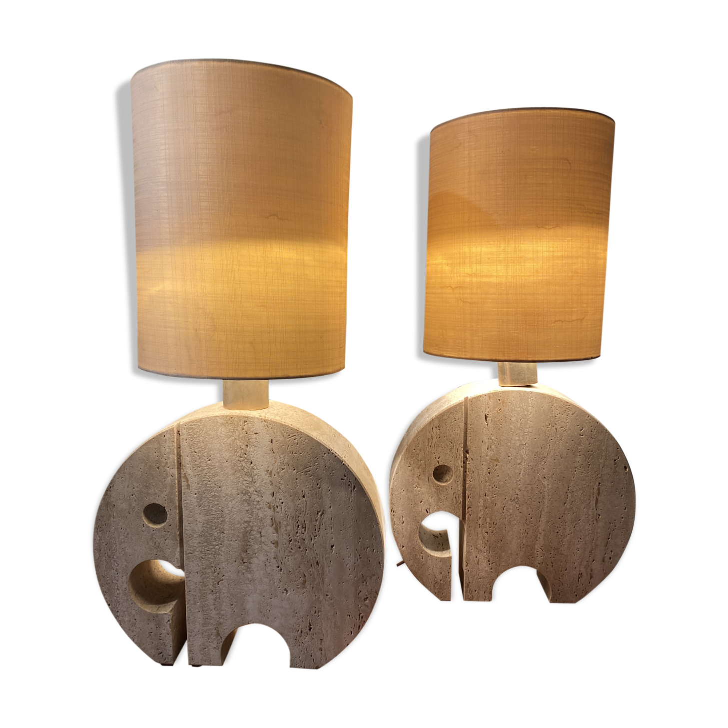 Pair of travertine lamps. Fratelli Mannelli. 70s.
