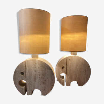 Pair of travertine lamps. Fratelli Mannelli. 70s.