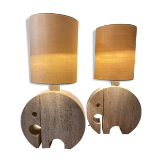 Pair of travertine lamps. Fratelli Mannelli. 70s.