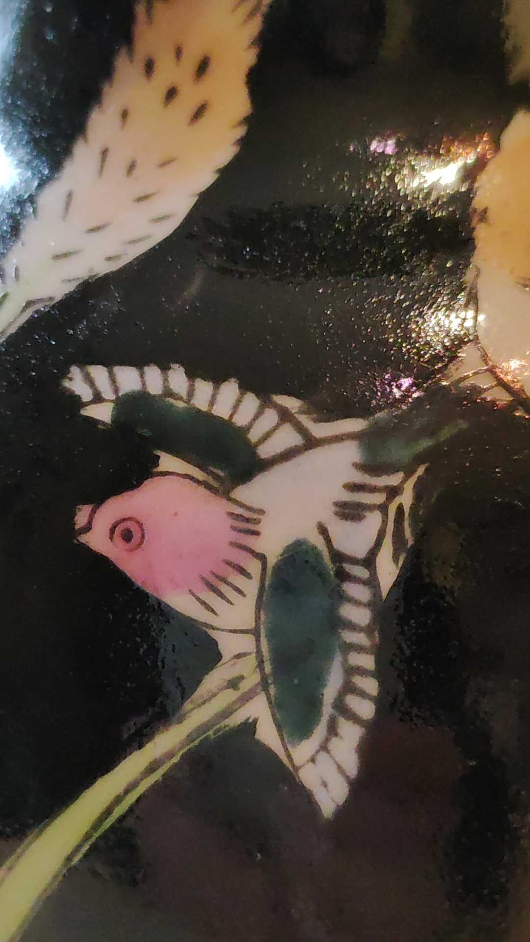 Vintage Asian/Chinese baluster vase, glazed ceramic - floral motifs/Exotic birds