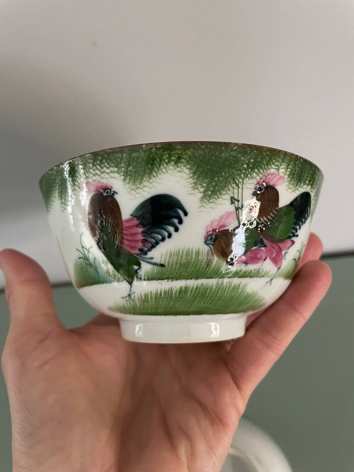 Set of 4 Chinese porcelain bowls, rooster patterns.