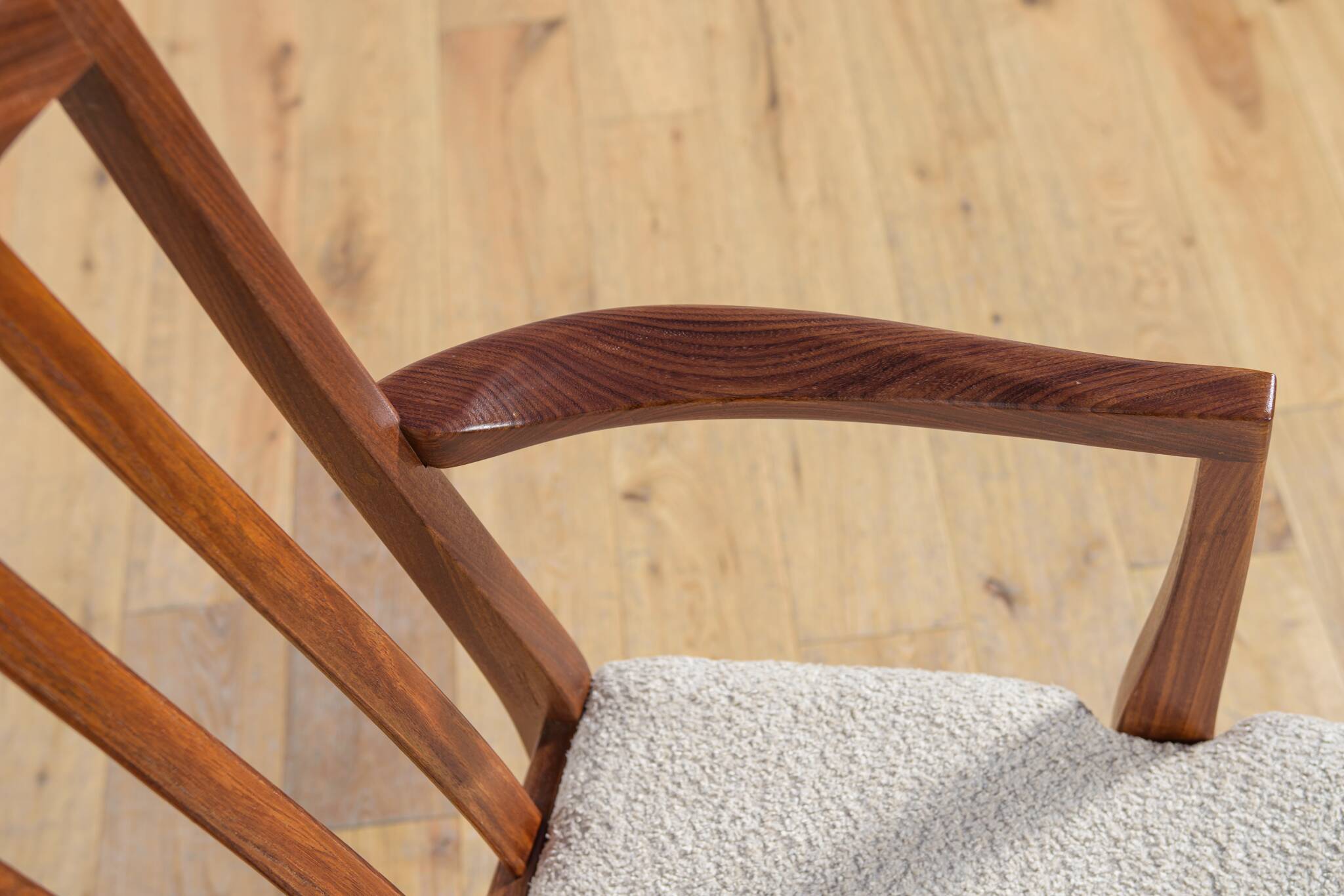 Mid-century teak and fabric dining chairs by Leslie Dandy for G-Plan.