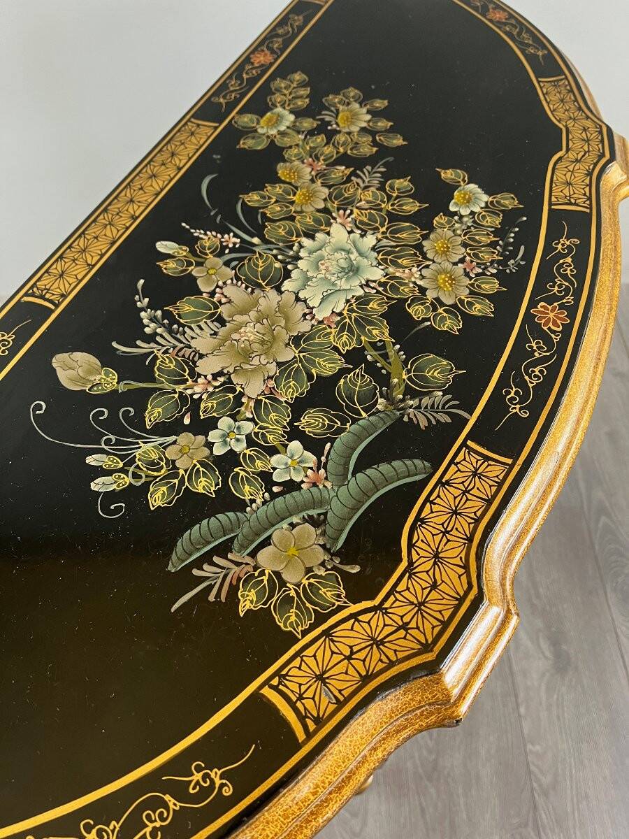 Console Demi-Lune Peinte et Dorée, Style Louis XVI, XXe Siècle