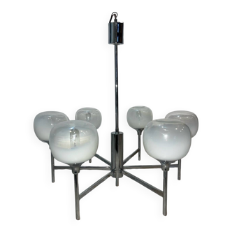 Lustre Space Age 6 chrome arms opalescent globes - Gaetano Sciolari