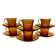 6 DURALEX CUPS with SAUCERS amber color France vintage