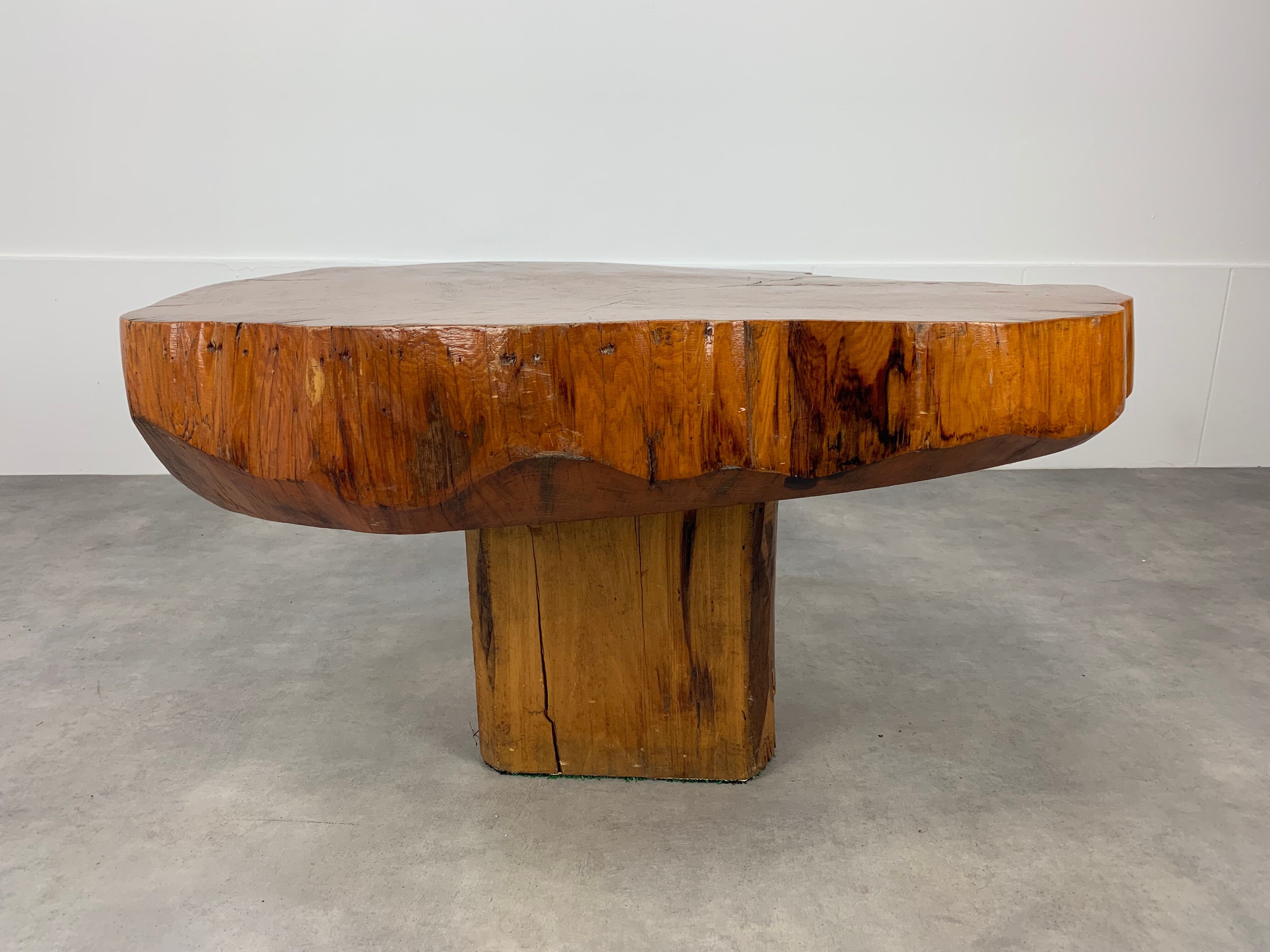 Brutalist tree trunk coffee table, solid wood