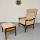 Vintage Casala wingback armchair with ottoman, 1970s design