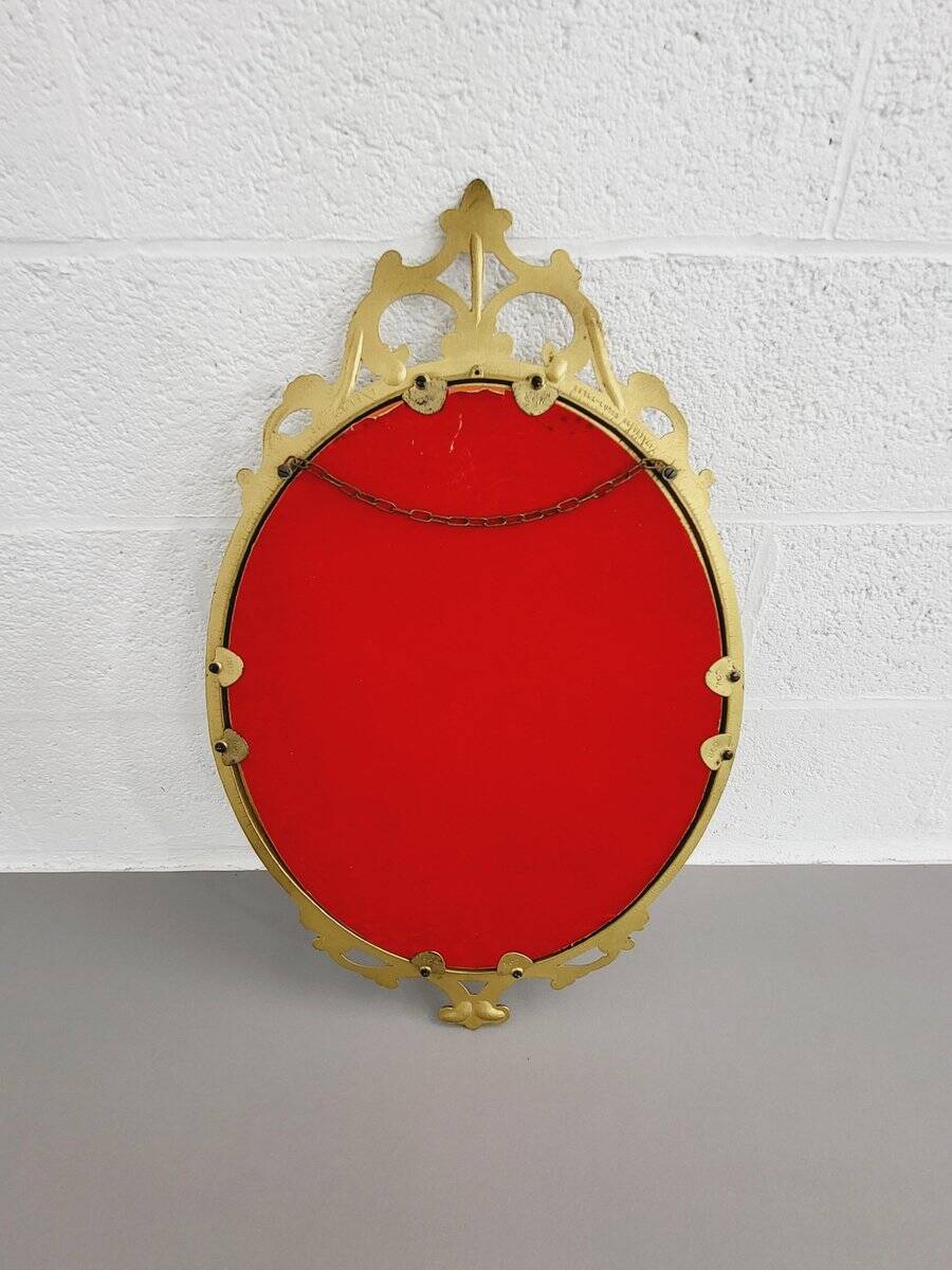 Miroir Médaillon Ovale en Laiton, Italie, 1950s