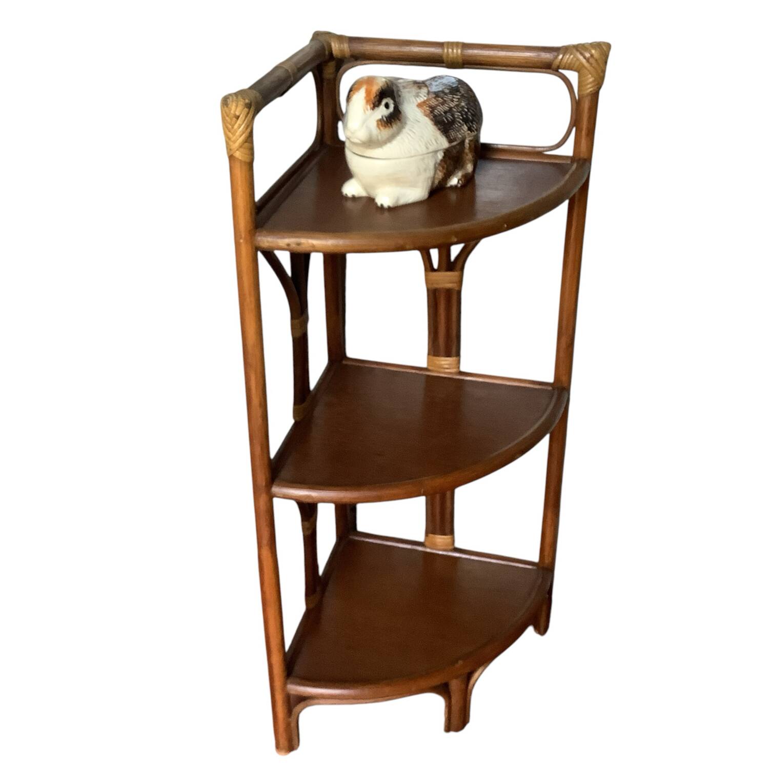 Pair of vintage rattan corner shelves