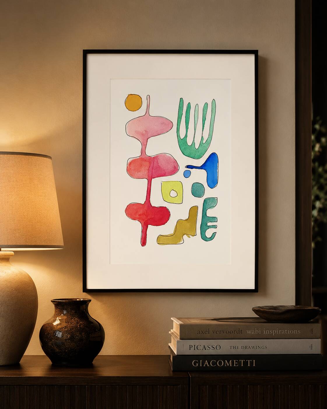 Original abstract painting – coloured organic shapes – 24 x 34 cm