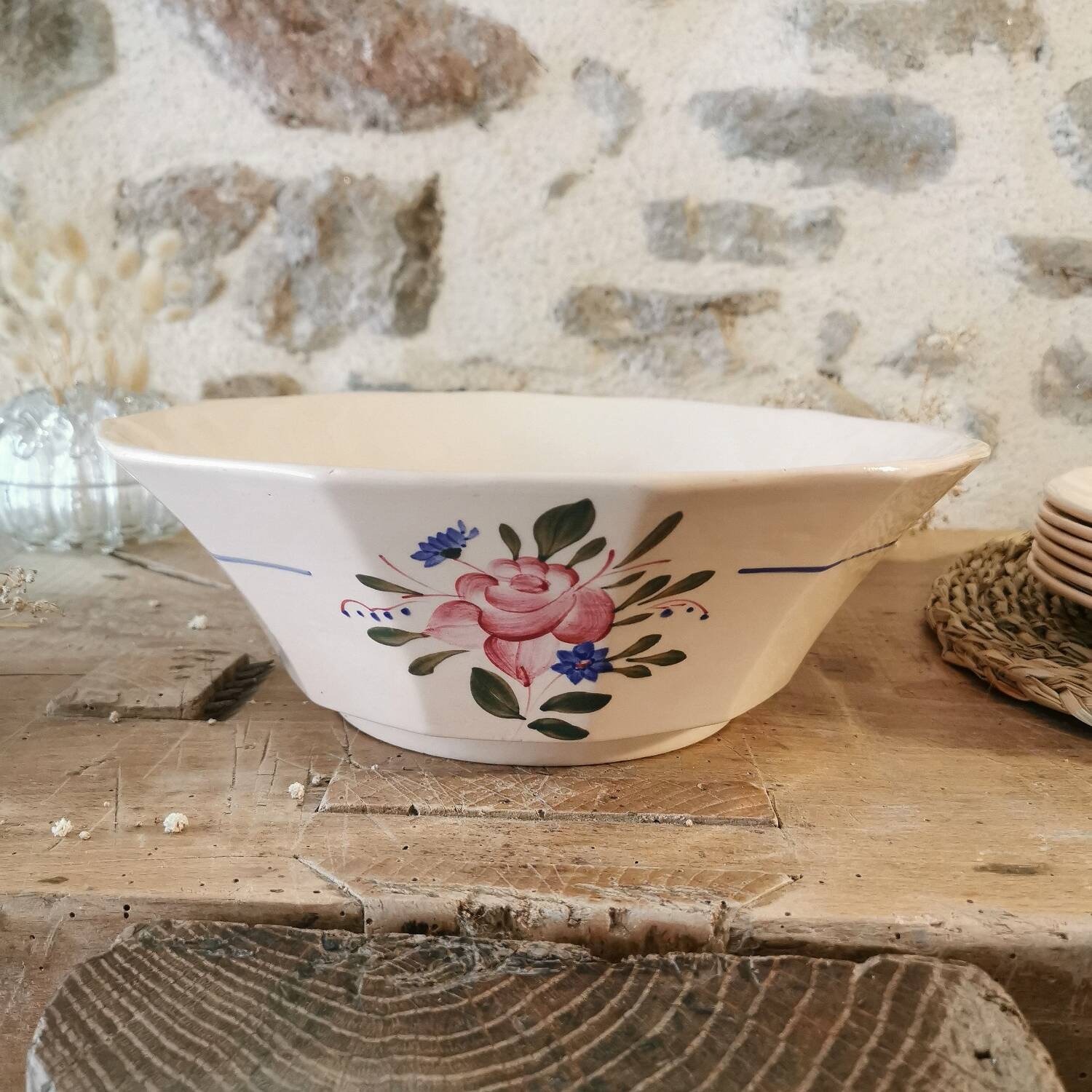 Digoin Sarreguemines pink salad bowl