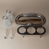 Argent Silverplated Metal Vintage Serving Set for Shots or Caviar-Tray, Ice Holders, Glasses, Italian 1970s Mid-Century Elegant