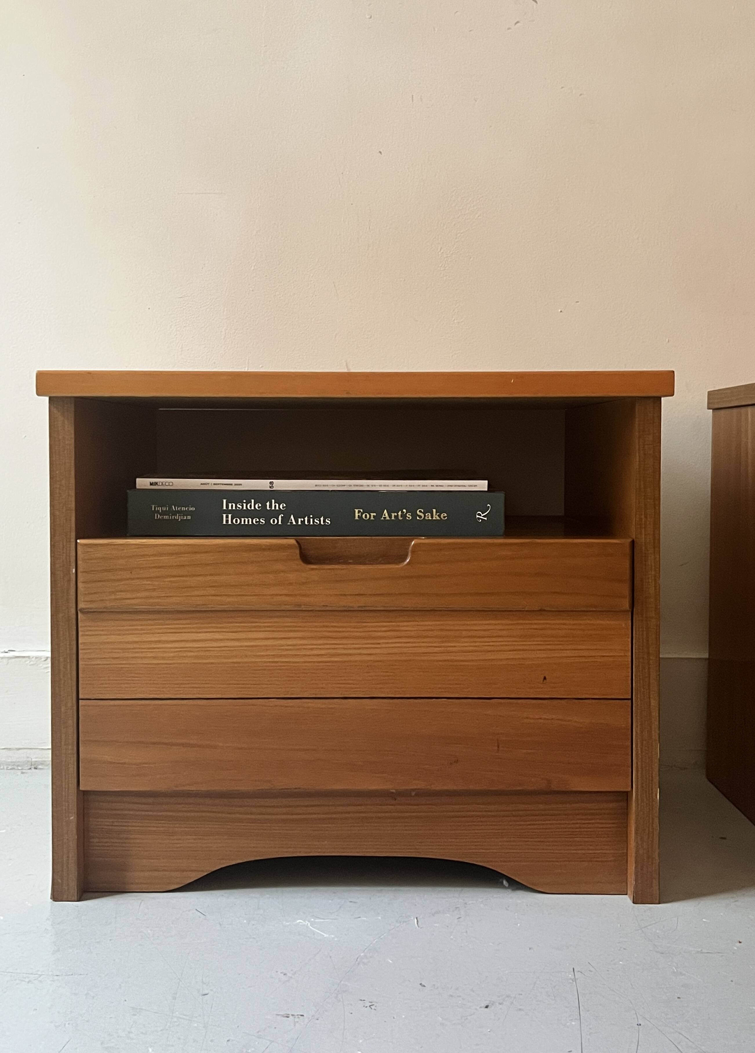 Pair of elm wood bedside tables, France 1950