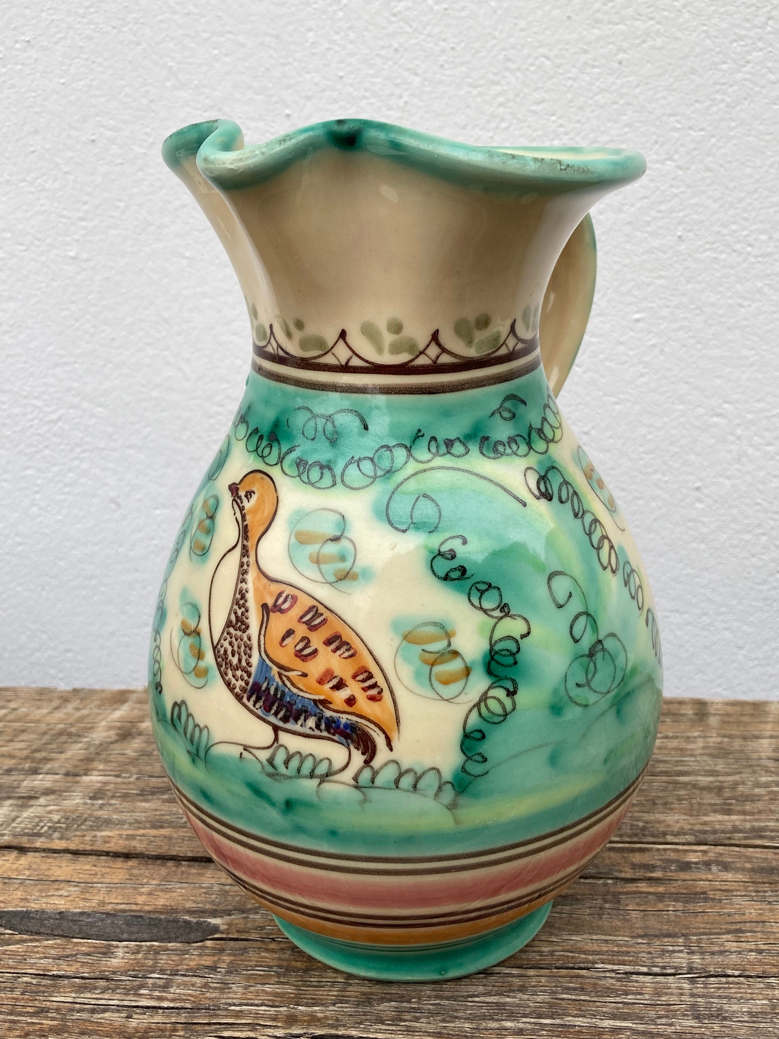 Spanish glazed ceramic bird pitcher Puente del Arzobispo Toledo España