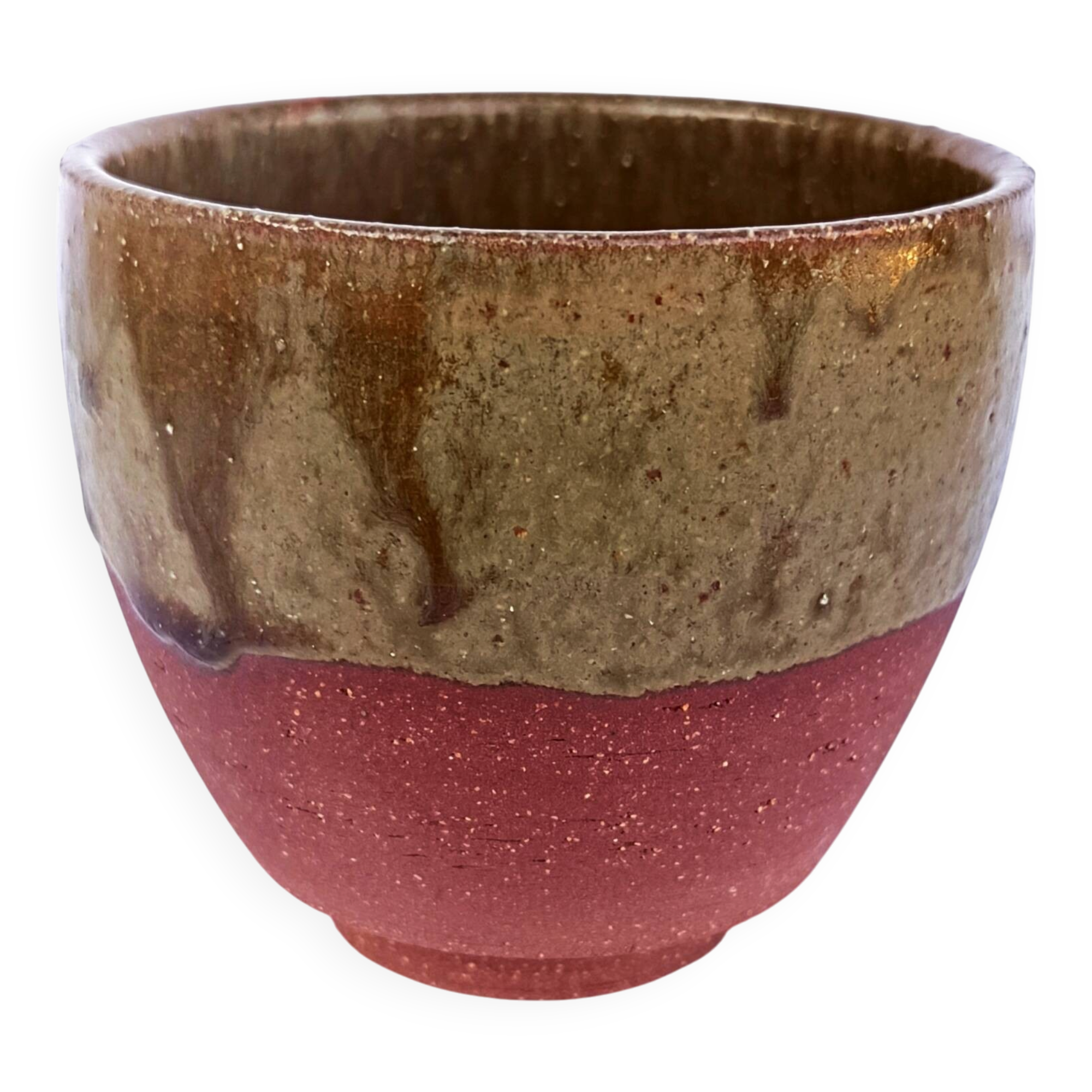 Two-tone brown and terracotta stoneware bowl Puisaye