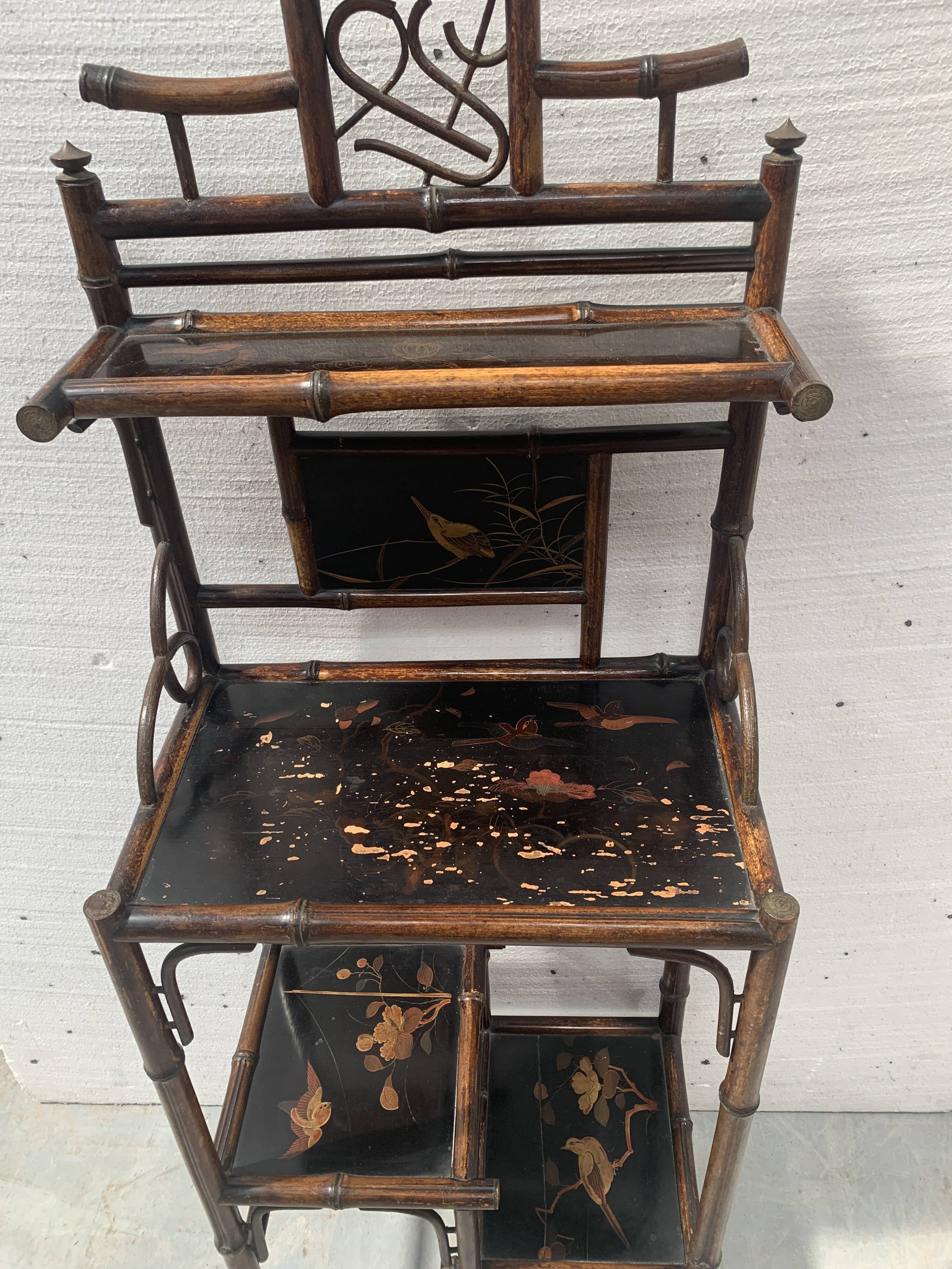 Bamboo shelf with four shelves with Asian decor, 20th century