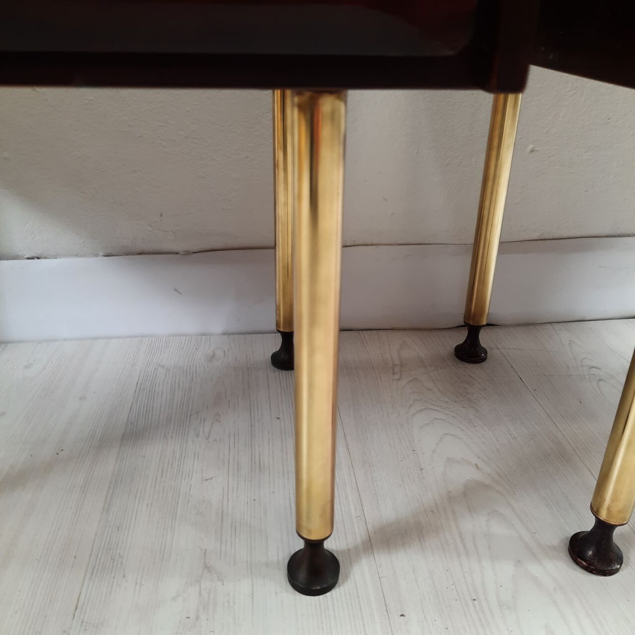 Dresser / chest of drawers and bedside tables - 1960s - faux leather brass