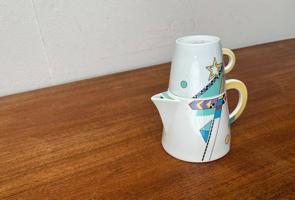 Teapot or coffee pot with cup from the German postmodern VIP collection by Seltmann Weiden, set of 2.