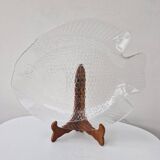Grand Plat En Verre Transparent Forme Poisson Arcoroc France 39 x 32.5 cm