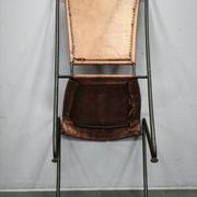 1990s European Brutalist Wrought Iron and Hand-Stitched Cognac Leather Dining Chair