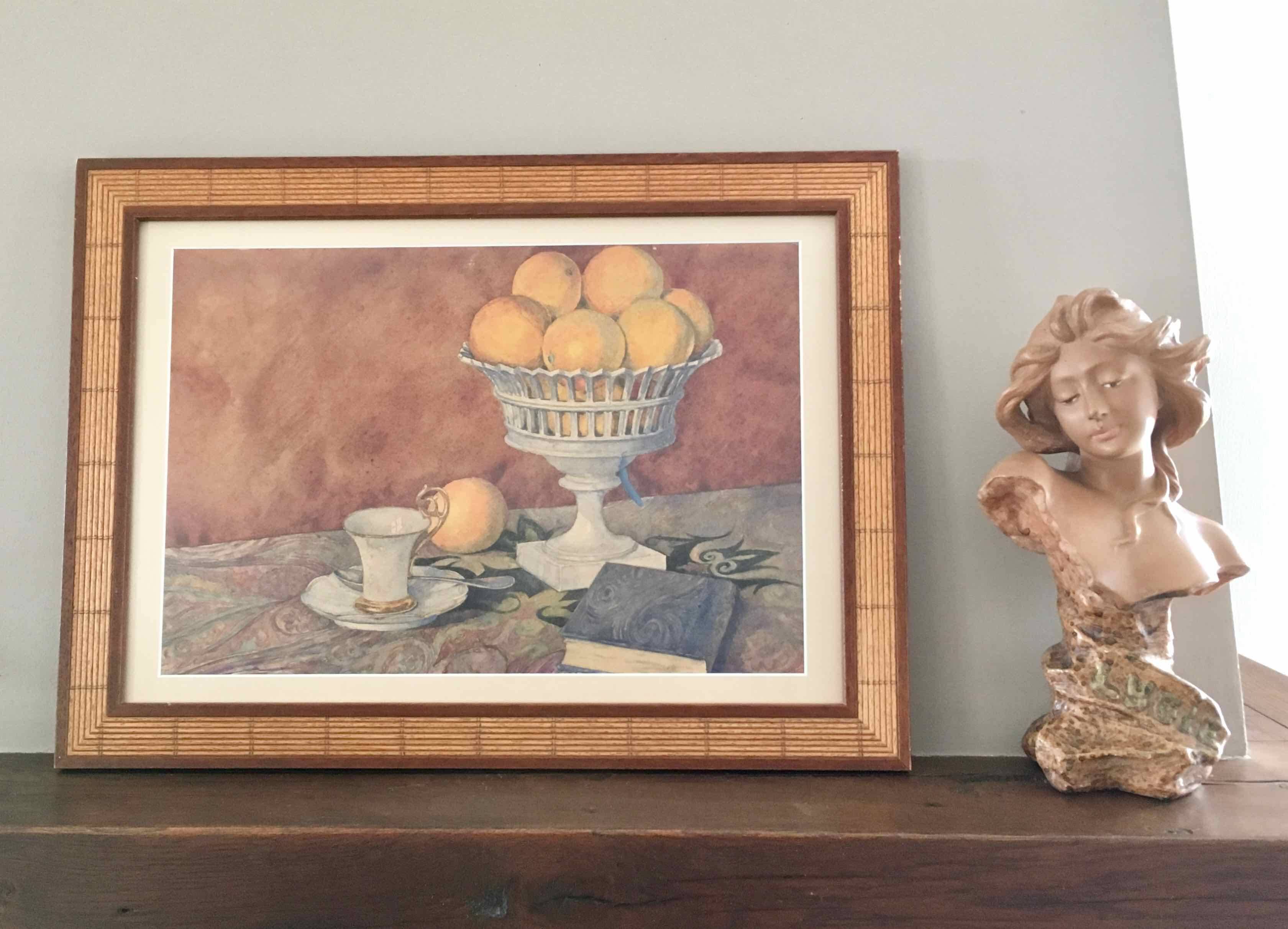 Old watercolor painting with oranges