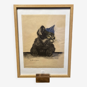 Drawing representing a cat signed A.Jouve.