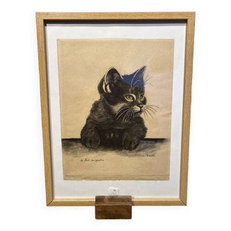 Drawing representing a cat signed A.Jouve.