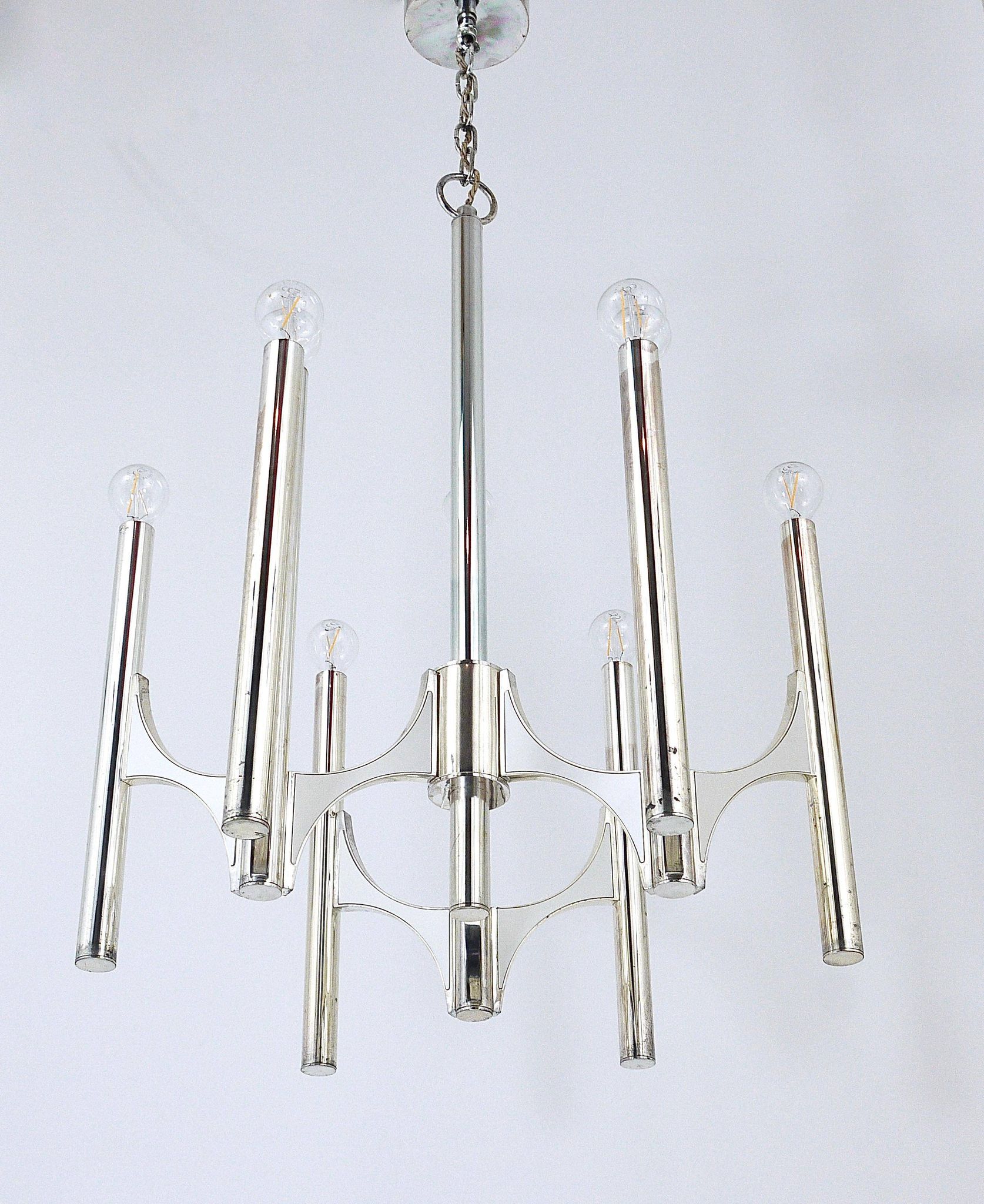 Lustre Milieu du Siècle Gaetano Sciolari Sirius Argenté, Lightolier, Italie