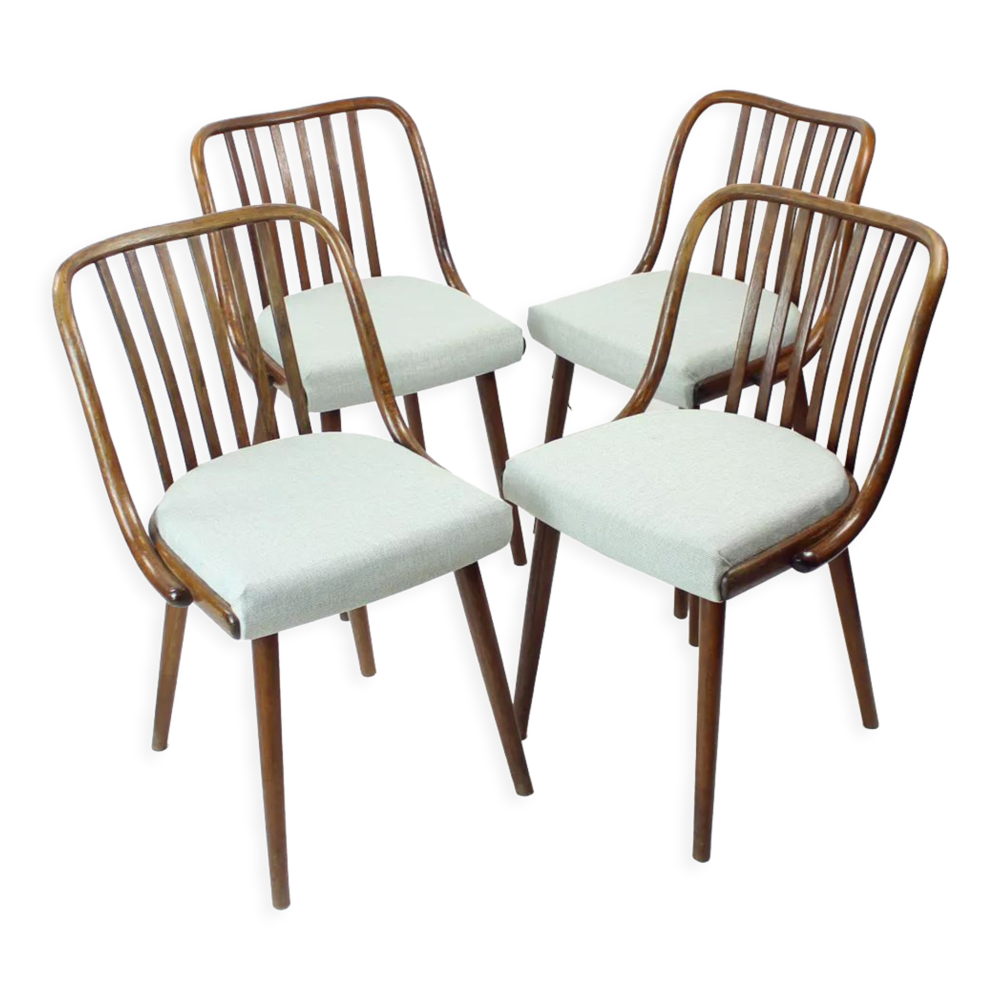 Set Of 4 Dining Chairs In Bent Dark Oak By Jitona, Czechoslovakia 1960s