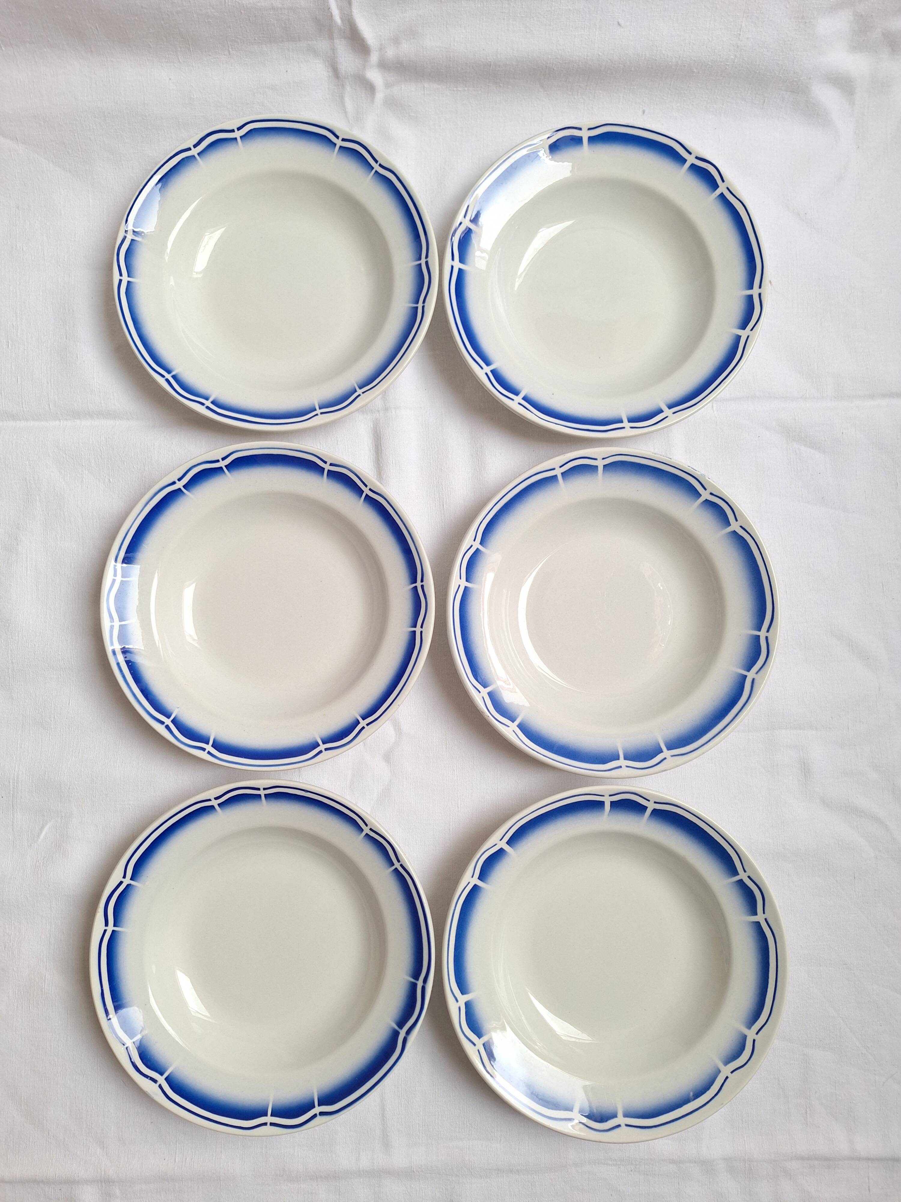 Deep plates / Art Deco salad plates Badonviller blue