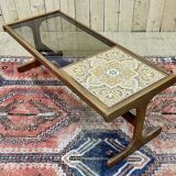 English teak coffee table with glass and tiled top - 1970s work
