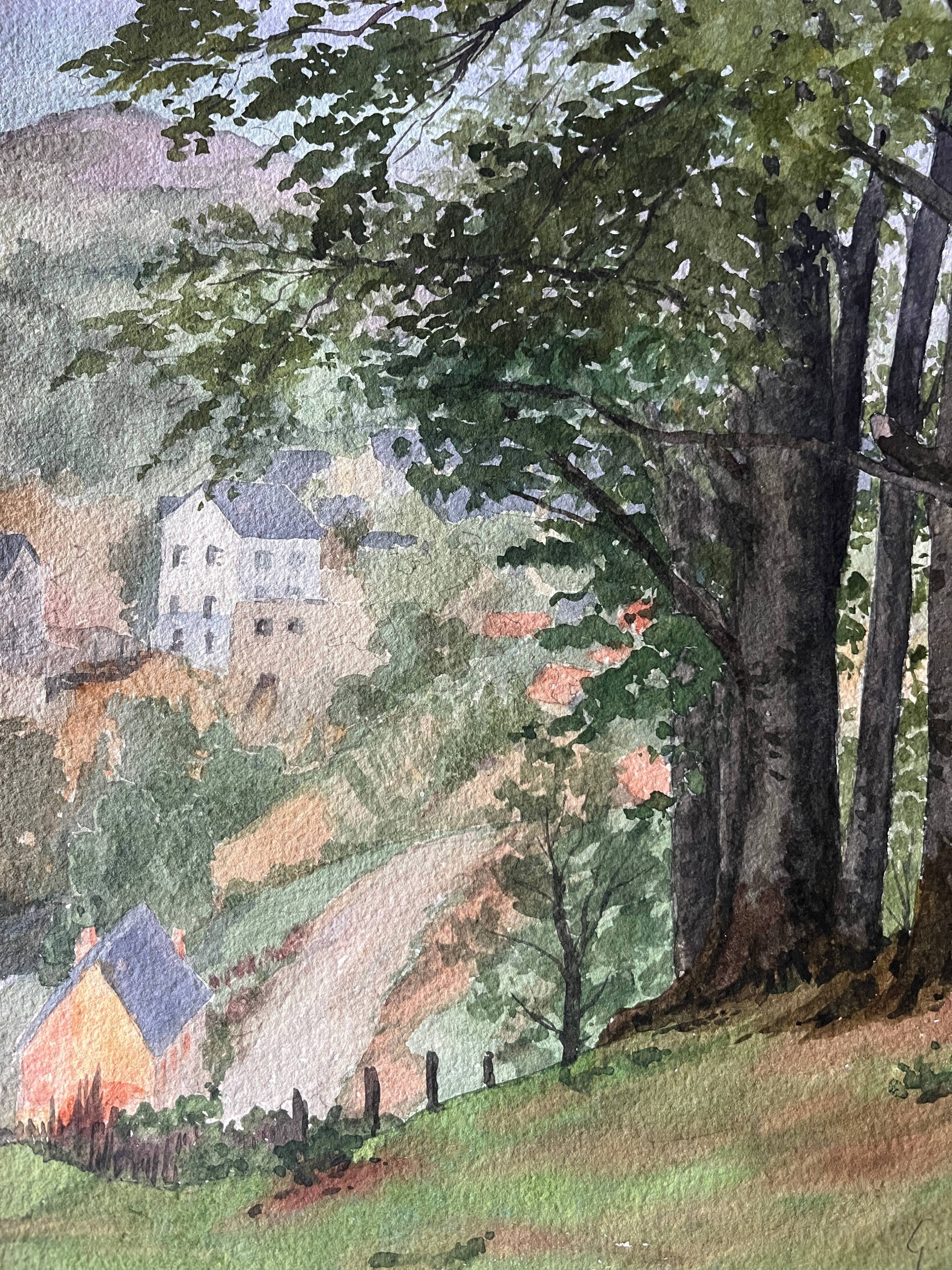 painting Watercolor G. GIRARDOT (1856-1914) Landscape Haute-Saône (?) around 1900