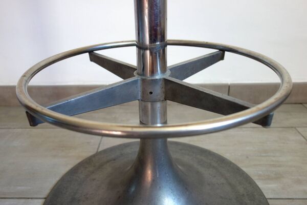 Tabouret haut vintage fonte d'aluminium et moumoute